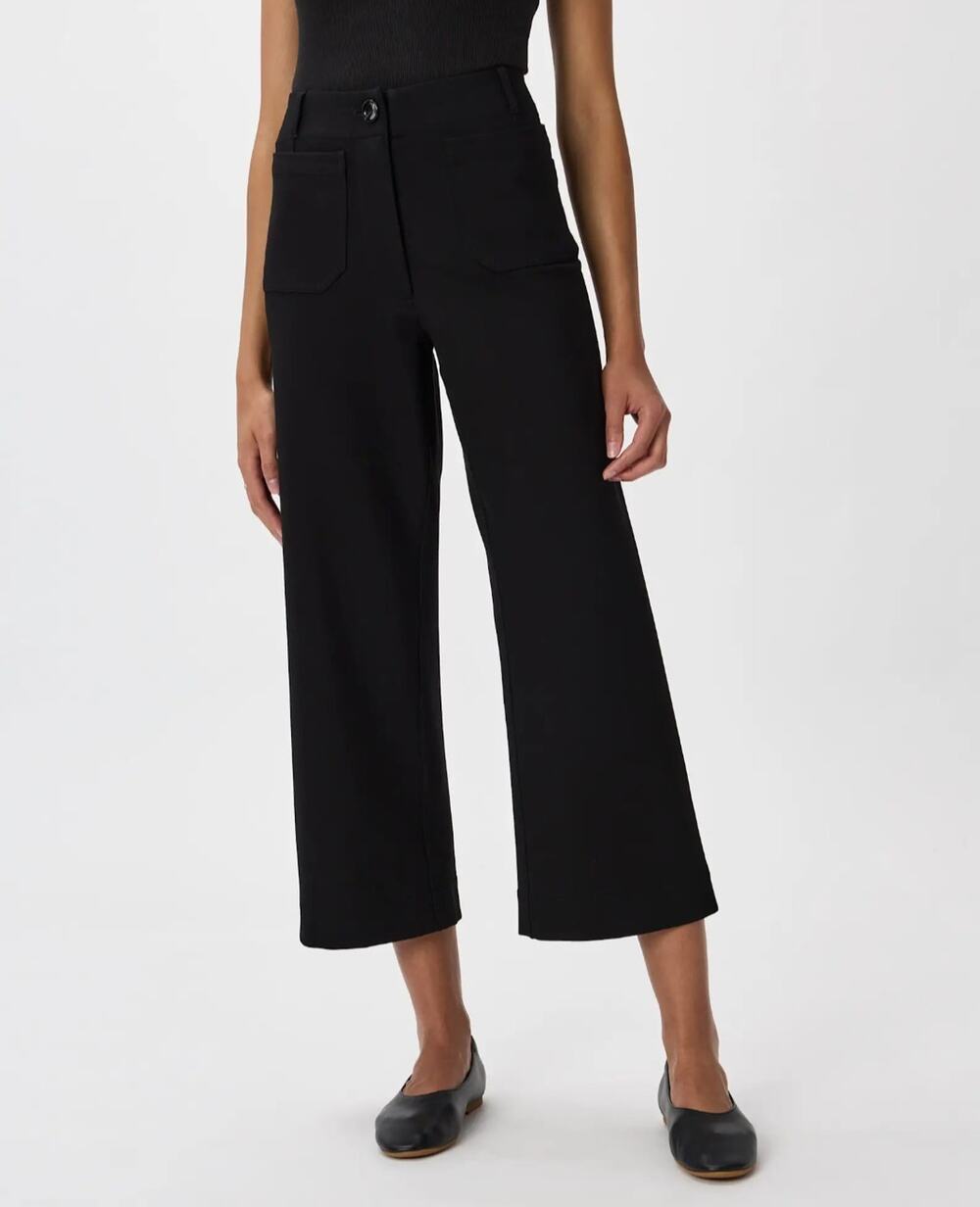 Quince Ultra-Stretch Ponte Cropped Wide Leg Pants Black Size 0